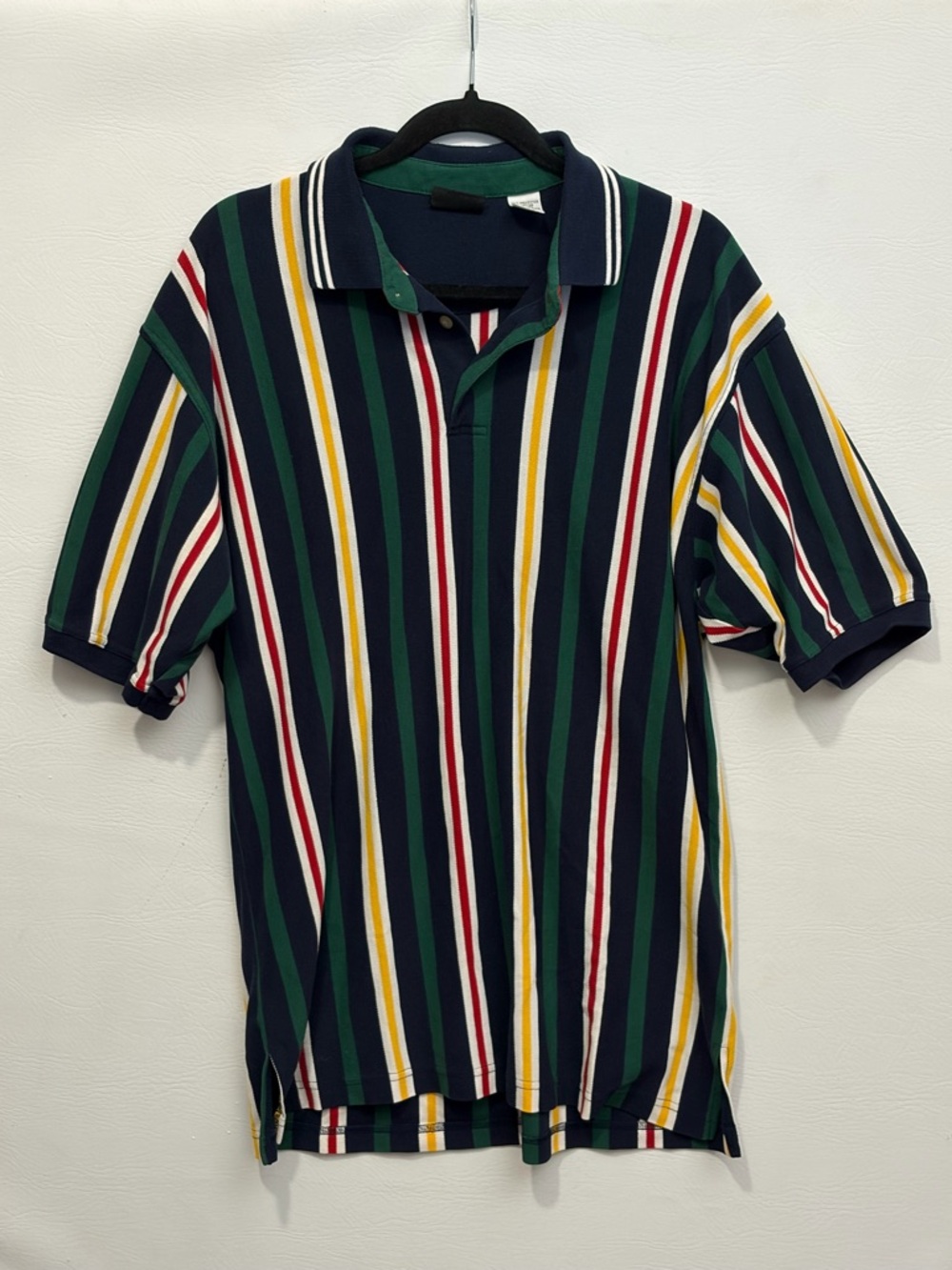 Vintage Bugle Boy Striped Polo Shirt - Navy, Green & Multicolor XL